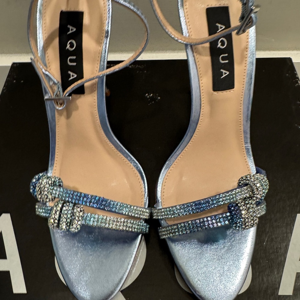 Aqua Shimmering Blue Heels - Picture 4 of 8